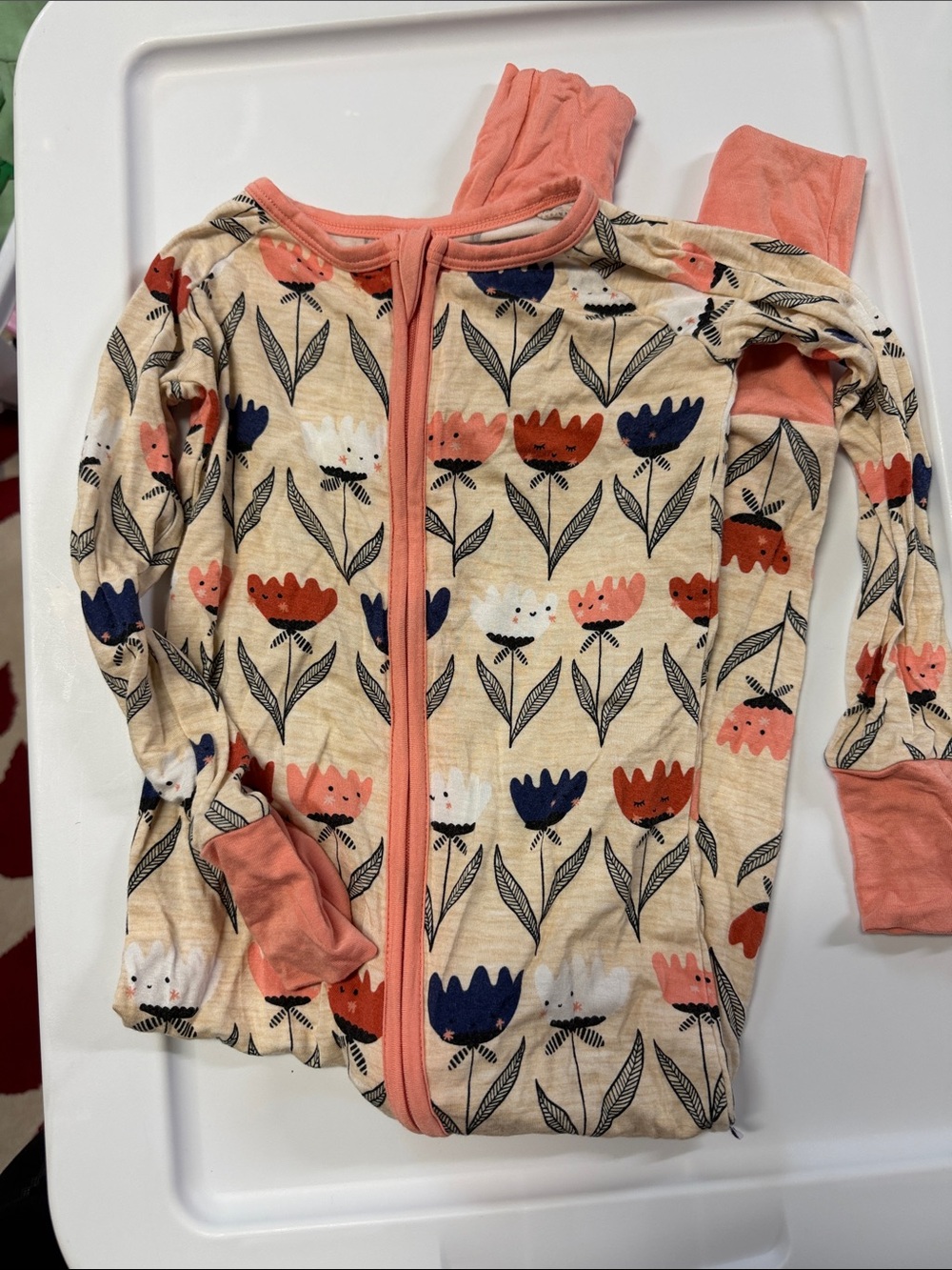 Little Sleepies zippy 2T Kids Floral Zip-Front Pajamas in Peach